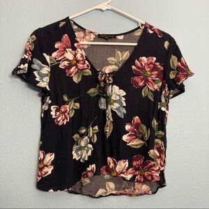 Kendall & Kylie Floral Lace-up Crop Top - Blue / Pink